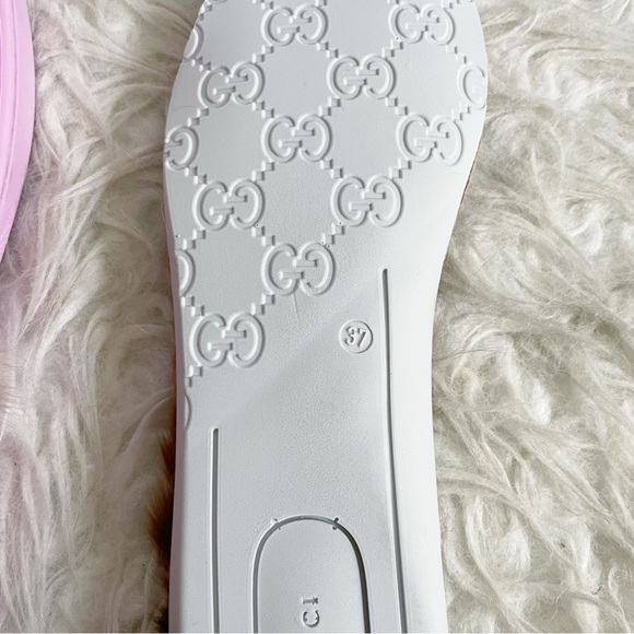 Gucci Ace Fur Lined Sneaker Pink Leather Web Bee NEW size 37 - Picture 9 of 15